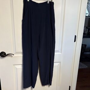 Vintage Talbots 100%Silk Navy Wide Leg Pants with Elastic Back Waist